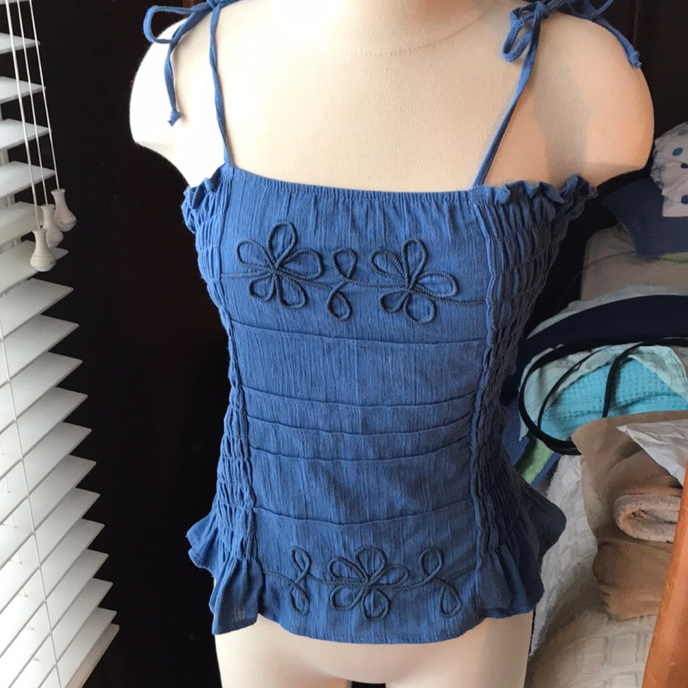 NWOT handmade smocked blue tank top